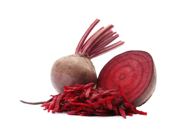 Whole Cut Grated Red Beets White Background — Stock Photo, Image