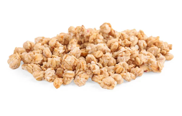 Tas Granola Croustillant Savoureux Sur Fond Blanc — Photo