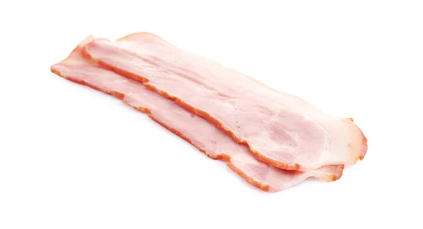 Fatias Bacon Cru Fresco Fundo Branco — Fotografia de Stock