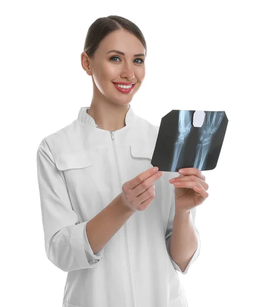 Orthopeed Met Röntgenfoto Witte Achtergrond — Stockfoto