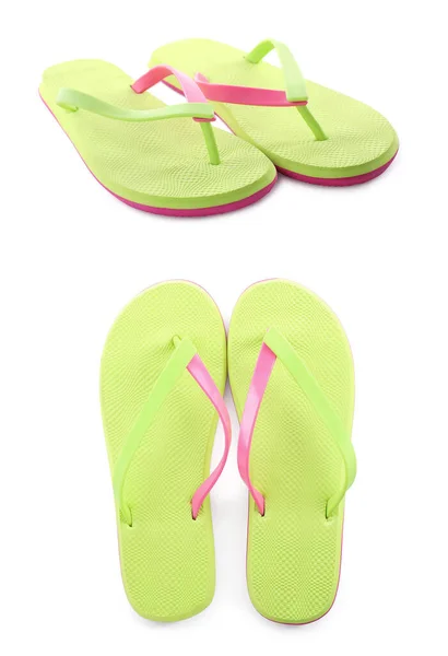 Collage Beach Slippers White Background — Stock Photo, Image