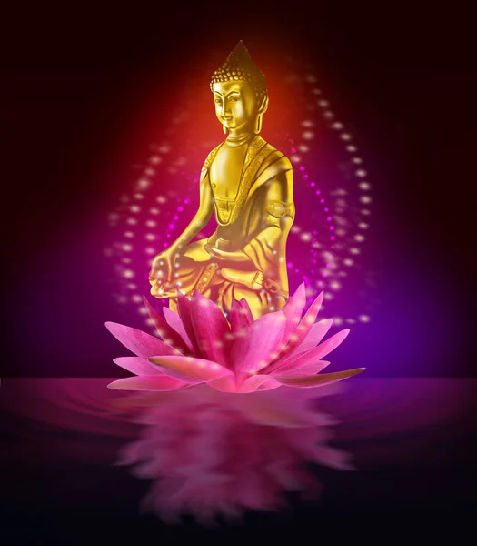 Figura Buddha Fiore Loto Sull Acqua — Foto Stock