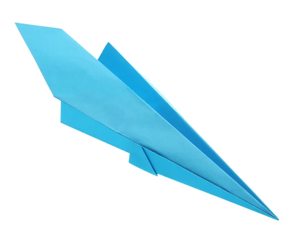 Handgemaakt Lichtblauw Papier Vliegtuig Geïsoleerd Wit — Stockfoto