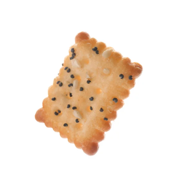 Delicious Crispy Cracker Poppy Sesame Seeds Isolated White — Stock Photo, Image