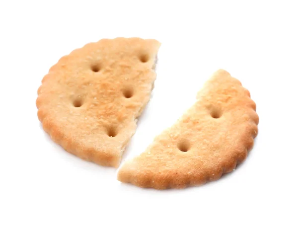 Quebrado Delicioso Cracker Crocante Isolado Branco — Fotografia de Stock