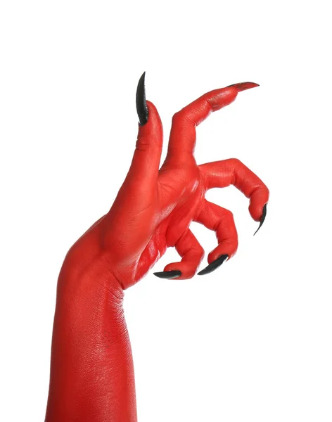 Skrämmande Monster Vit Bakgrund Närbild Handen Halloween Karaktär — Stockfoto