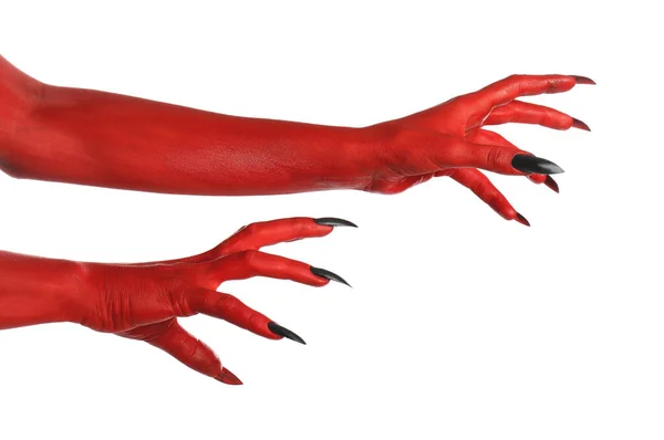 Skrämmande Monster Vit Bakgrund Närbild Händer Halloween Karaktär — Stockfoto