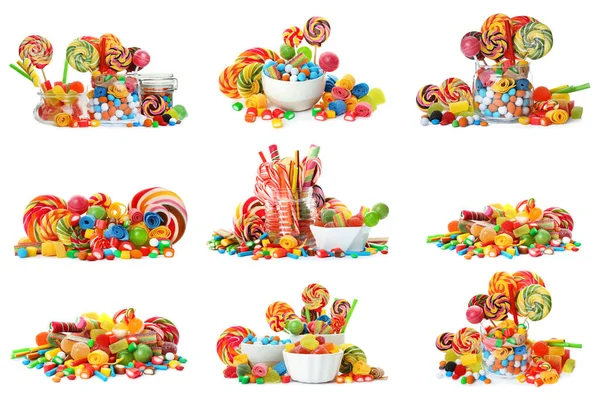 Set Different Delicious Candies White Background — Stock Photo, Image