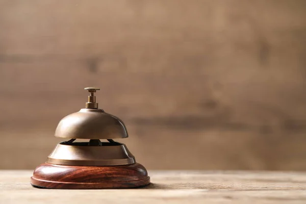 Hotel Service Bell Wooden Table Space Text — Stock Photo, Image