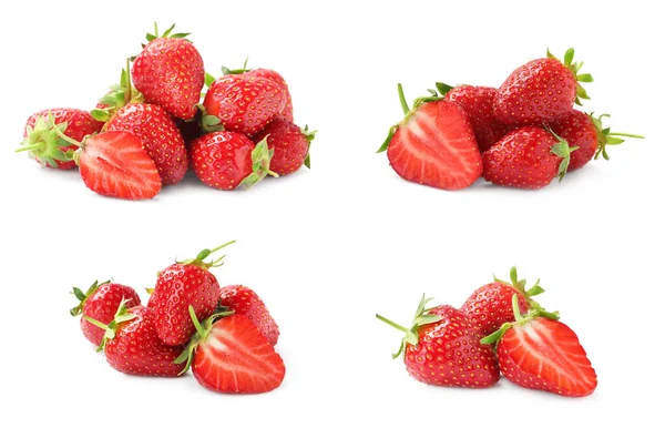 Set Delicious Ripe Strawberries White Background — Stock Photo, Image