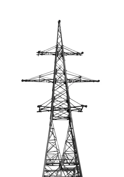 白に隔離された高電圧タワー 電力伝送 — ストック写真