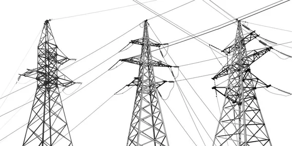 Κολάζ Πύργους Υψηλής Τάσης Που Απομονώνονται Λευκό Μεταφορά Ηλεκτρικής Ενέργειας — Φωτογραφία Αρχείου