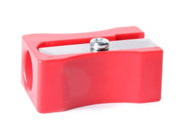 Beyaz üzerine izole edilmiş parlak kırmızı kalem açacağı. Okul sayfası