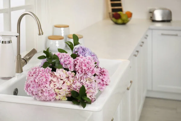 Ramillete Con Hermosas Flores Hortensia Fregadero — Foto de Stock