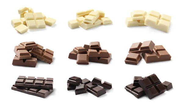 ホワイトを基調としたチョコレートの美味しさが異なるセット — ストック写真