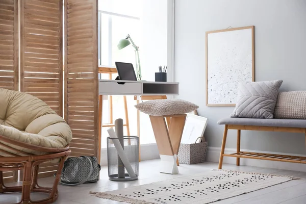 Stylish Room Interior Comfortable Workplace Window — Stock Photo, Image