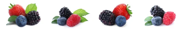 Set Verschiedener Gemischter Beeren Auf Weißem Hintergrund Bannerdesign — Stockfoto