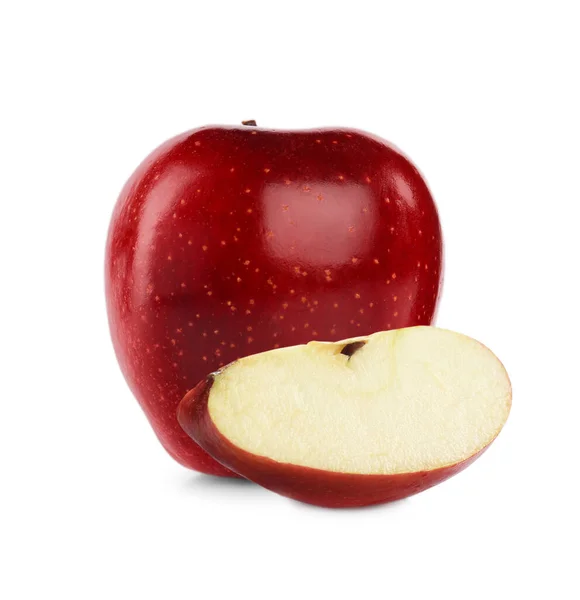 Řez Celá Červená Jablka Bílém Pozadí — Stock fotografie