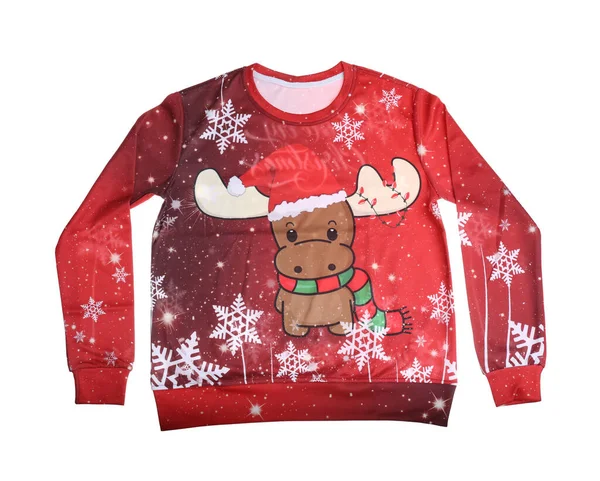Warm Christmas Sweater Deer Isolated White Top View — Stock Photo, Image