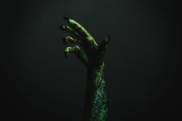 Scary Monster Black Background Closeup Hand Halloween Character — Stock Photo, Image