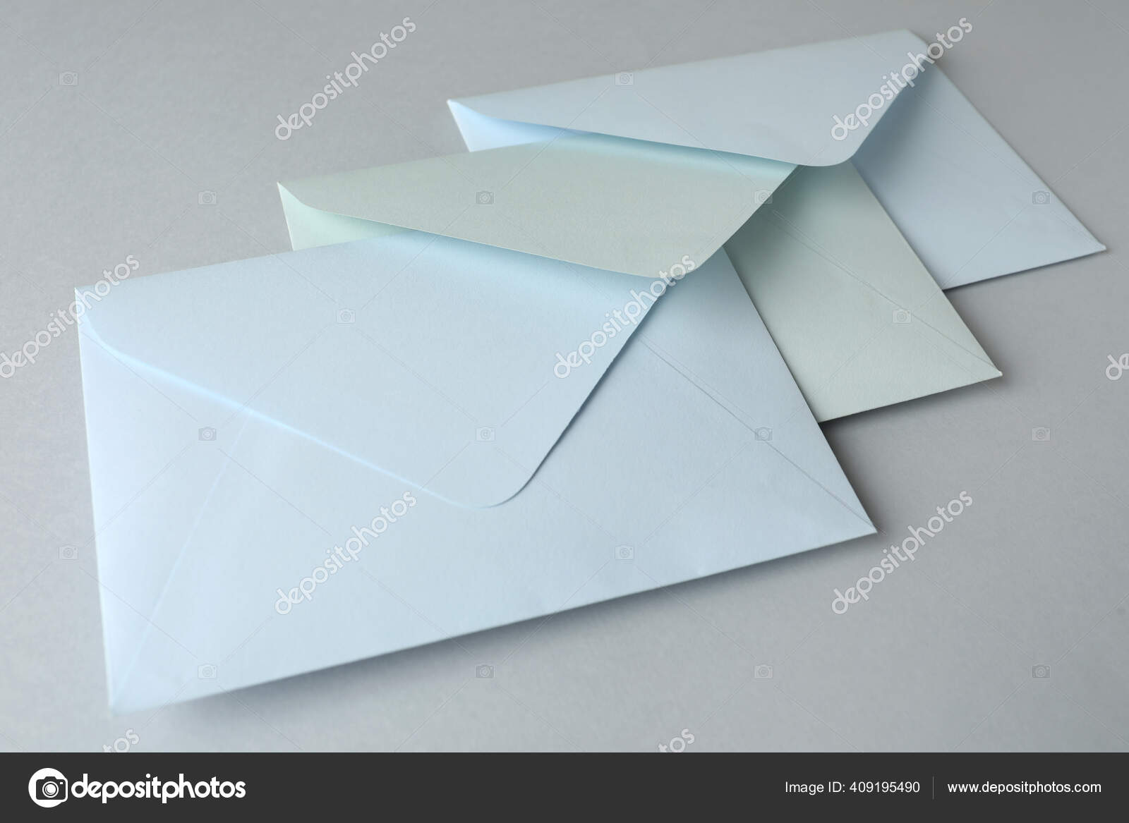 White Paper Envelopes Light Grey Background Closeup Mail Service Stock
