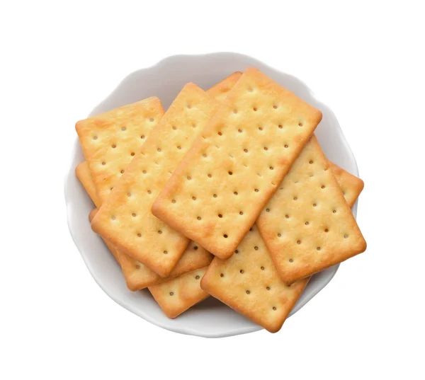 Leckere Cracker Schüssel Isoliert Auf Weiß Ansicht Von Oben — Stockfoto