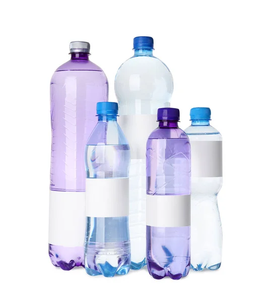 Bottles Pure Water Blank Labels White Background — Stock Photo, Image