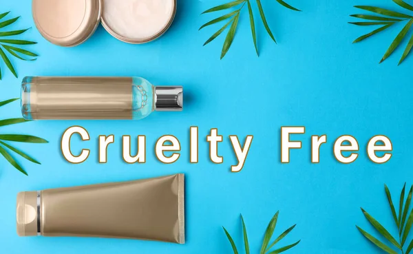 Cruelty free concept. Personal care products not tested on animals, flat lay