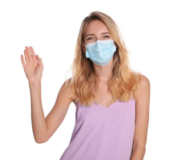 얼굴을 보호하는 마스크를 배경에 표시를 코로나 바이러스 유행병이 유행하는 사회적 — 스톡 사진