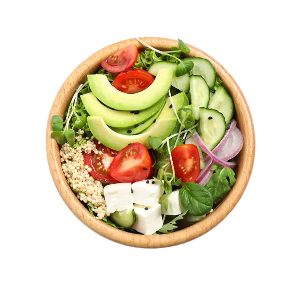 Délicieuse Salade Avec Avocat Quinoa Sur Fond Blanc Vue Sur — Photo