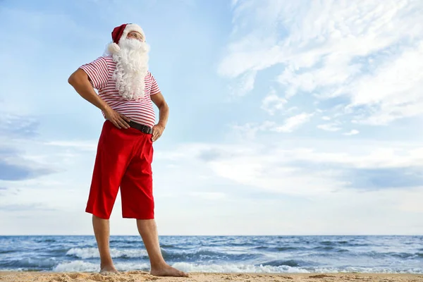 Santa Claus Beach Space Text Christmas Vacation Stock Image