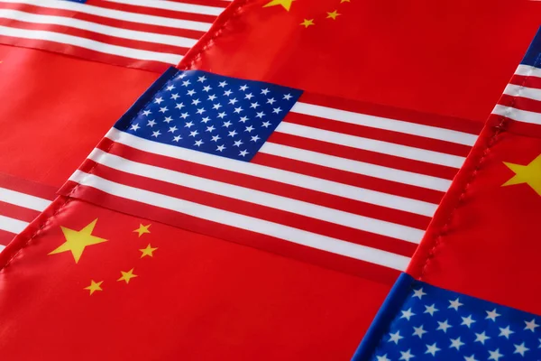 Usa Kína Zászlók Mint Háttér Közelkép Nemzetközi Kapcsolatok — Stock Fotó
