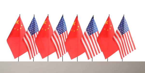 Many Usa China Flags White Background International Relations — Stock Photo, Image