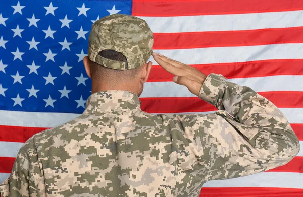 Soldier Uniform United States America Flag Back View — Stock Photo, Image