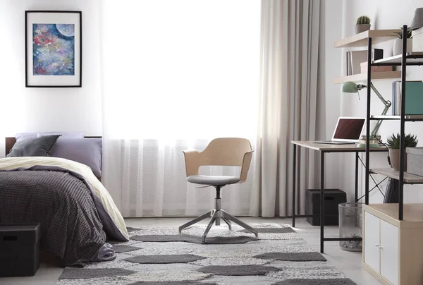 Modern Tienerkamer Interieur Met Werkplek Bed — Stockfoto