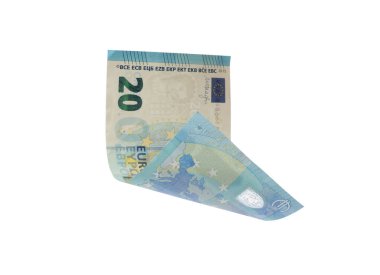 Beyaz zemin üzerinde uçan 20 Euro banknot
