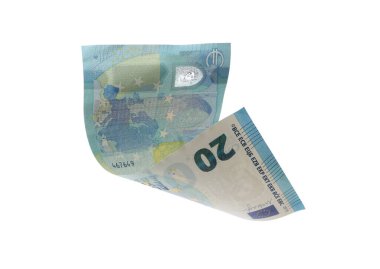 Beyaz zemin üzerinde uçan 20 Euro banknot