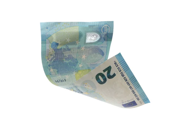 Nota Euros Voando Sobre Fundo Branco — Fotografia de Stock