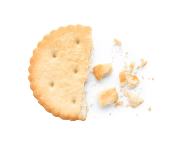 Gebroken Heerlijke Knapperige Cracker Geïsoleerd Wit Bovenaanzicht — Stockfoto