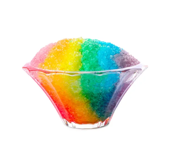 Rainbow Shaving Ice Glass Dessert Bowl Isolated White — Stock Photo, Image