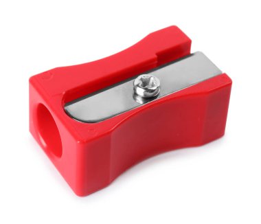 Beyaz üzerine izole edilmiş parlak kırmızı kalem açacağı. Okul sayfası