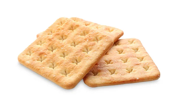 Krokante Crackers Geïsoleerd Wit Heerlijke Snack — Stockfoto