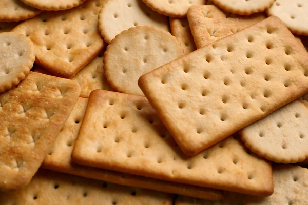 Veel Heerlijke Crackers Als Achtergrond Close Uitzicht — Stockfoto