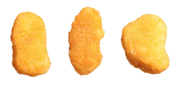 Uppsättning Färska Kyckling Nuggets Vit Bakgrund — Stockfoto