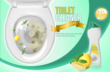 Tuvalet temizleyicisi ve parlak lekesiz kase, reklam tasarımı  