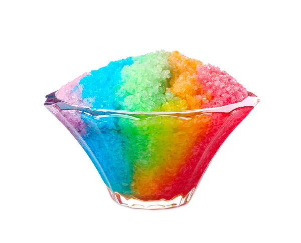 Regenbogen Rasiereis Glasdessert Schüssel Isoliert Auf Weiß — Stockfoto