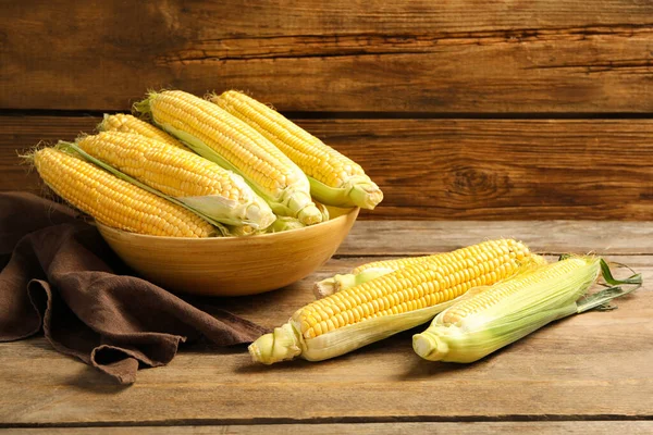 Tasty Sweet Corn Cobs Wooden Table — Stock Photo, Image