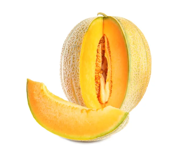 Smaklig Färsk Skuren Melon Isolerad Vitt — Stockfoto