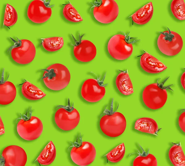 Yeşil arka planda taze domatesler. Desen tasarımı 