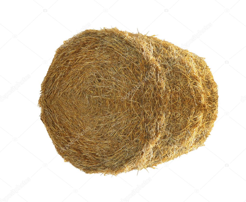 Dried hay bale isolated on white. Agriculture industry